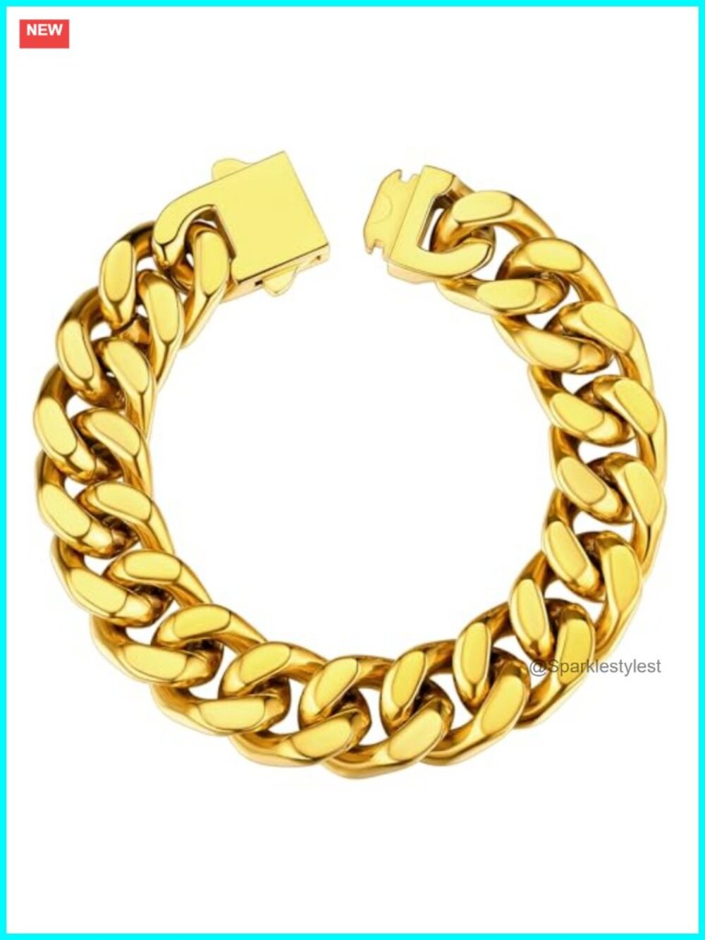 Cuban Link Bracelet for Men 316L Stainless Steel Gold Plated Push Button Clasp
